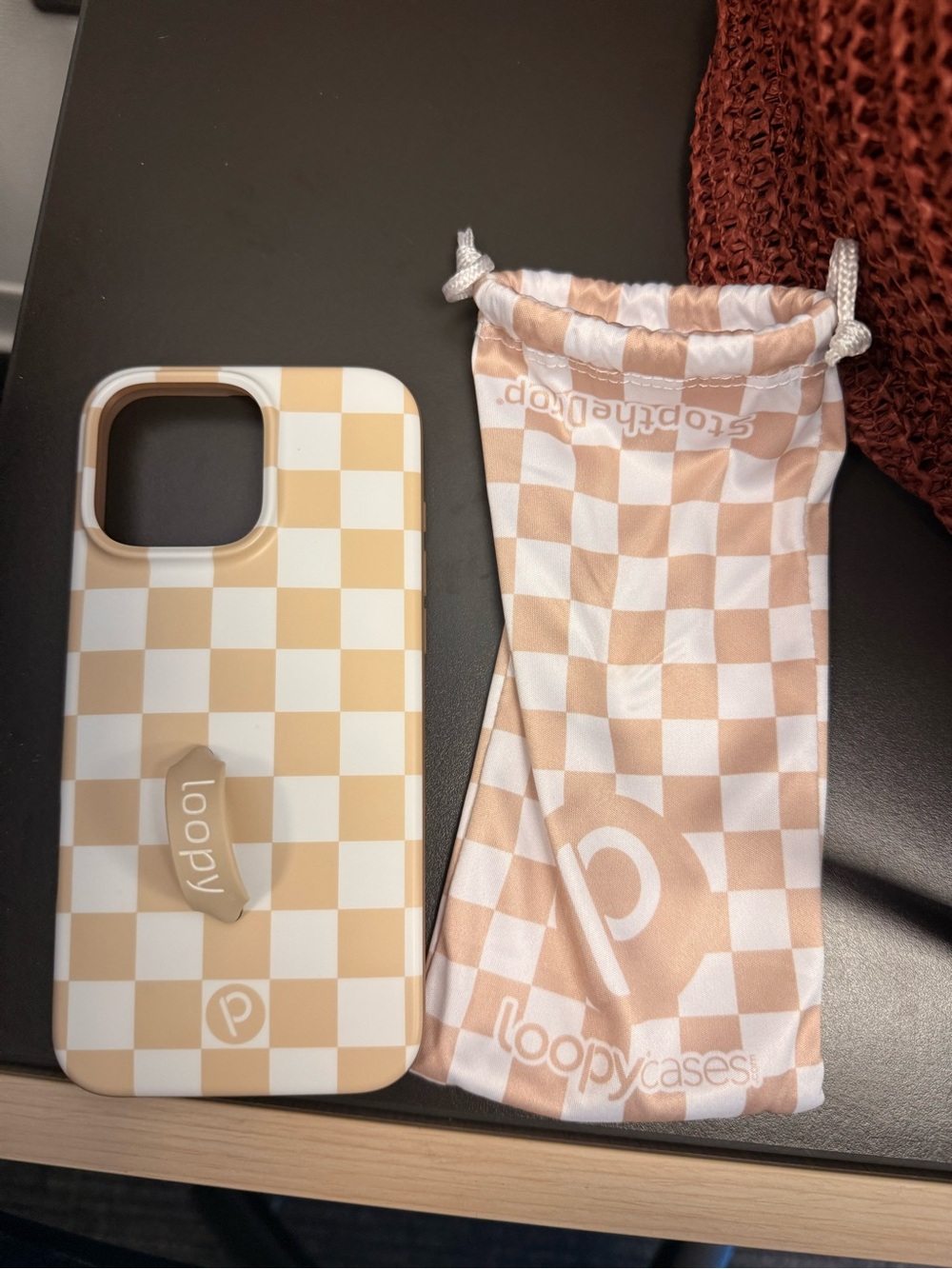 iPhone 16 pro max Righty Loopy Case Beige and White Checkerboard Phone Case